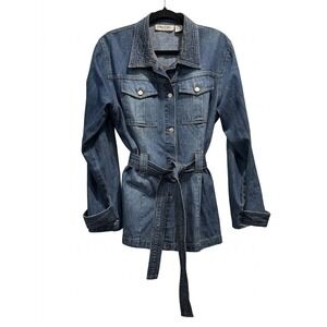 Marla Kim Womens Medium Wash Belted Denim Jacket Blue Cotton Utility Size M VTG